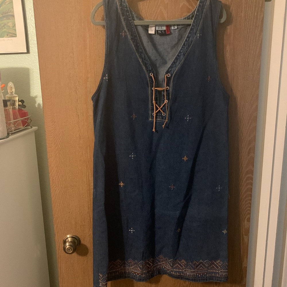 J.L. N.Y. denim embroidered western mini dress